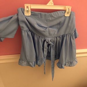 Boohoo Blue Off the Shoulder Tie Top